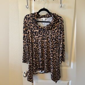 Boston Proper Leopard Print Cowl Neck Top - Modest, Timeless, Animal Print
